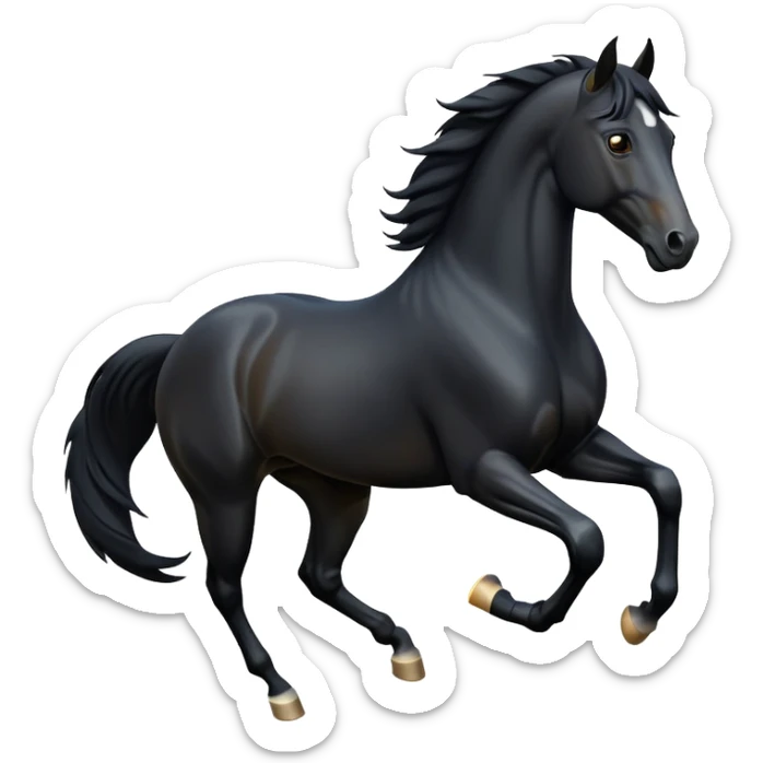 cinematic-[black horse]-realistic-full-body-galopping-emoji,-tail-flicking-lazily,-head-tilted-dramatically,-sleek-[black]-coat,-simplified-yet-realistic-focused-features,-highly-detailed,-glowing-with-an-almost-sarcastic-glow sticker
