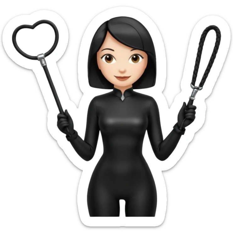 madam with straight bob hairstyle in black latex with whip in hand sticker