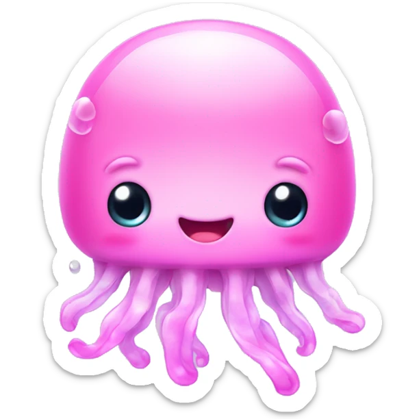 cute kawaii baby jellyfish slightly smile which is a little pink sticker