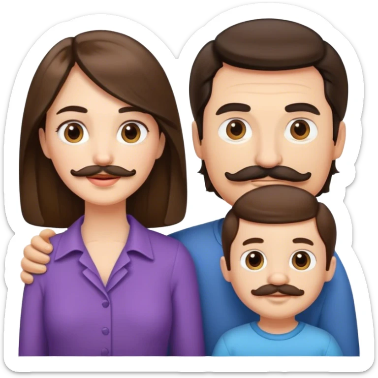 white family, man, woman and toddler. All brunette. Man with moustache, woman with hair till shoulders sticker