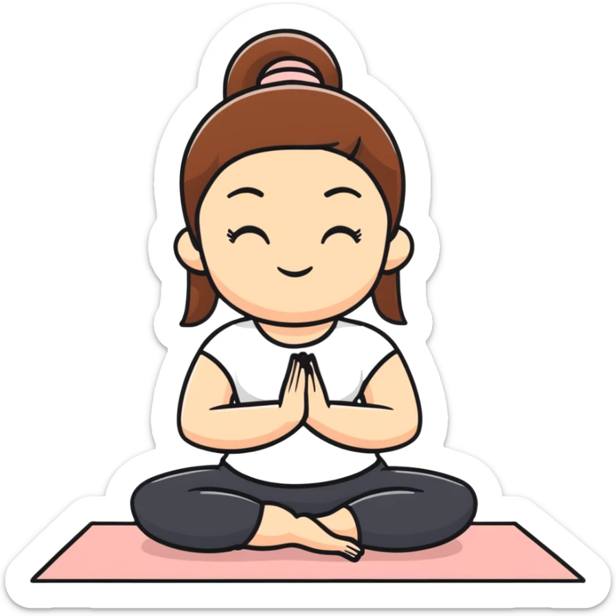White girl with brown hair doing yoga meditation for self care sticker
