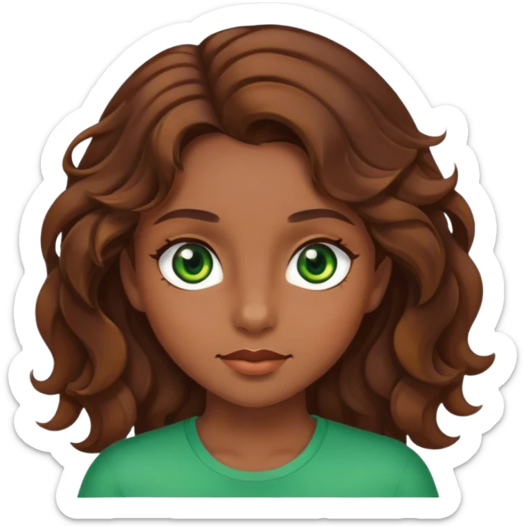 girl with bright brown skin, brown wavy hair, and green eyes sticker