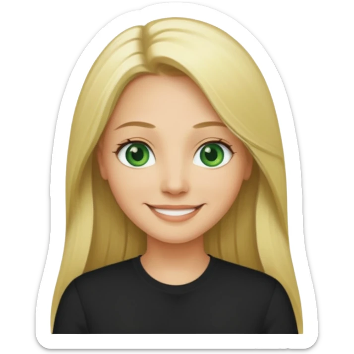40 yr old long blonde straight hair green eyes black shirt smiling sticker