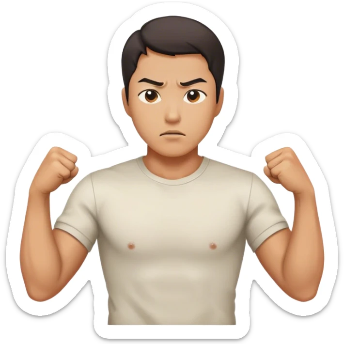 A determined Korean man in a shirt, clenching his fist with a confident expression. Emoji-style digital illustration sticker