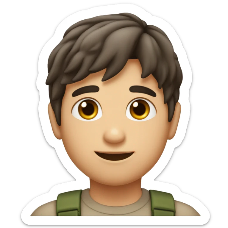 niño de 6 años gordito con pelo moreno medio medio largo, con las orejas grandes los ojos marrones y dos marcas de picadura de mosquito en el cachete izquierdo   sticker