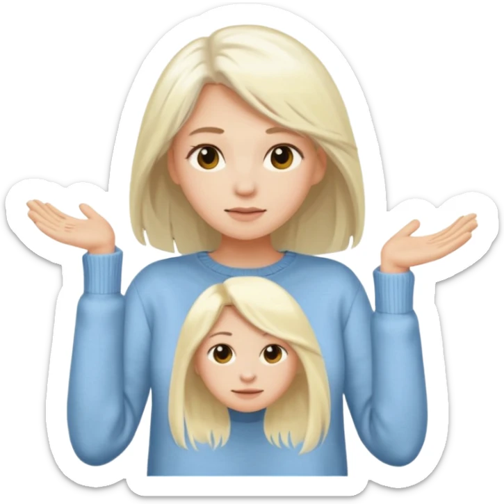 blonde woman with long white hair taking off a sweater, simple features, emoji style sticker