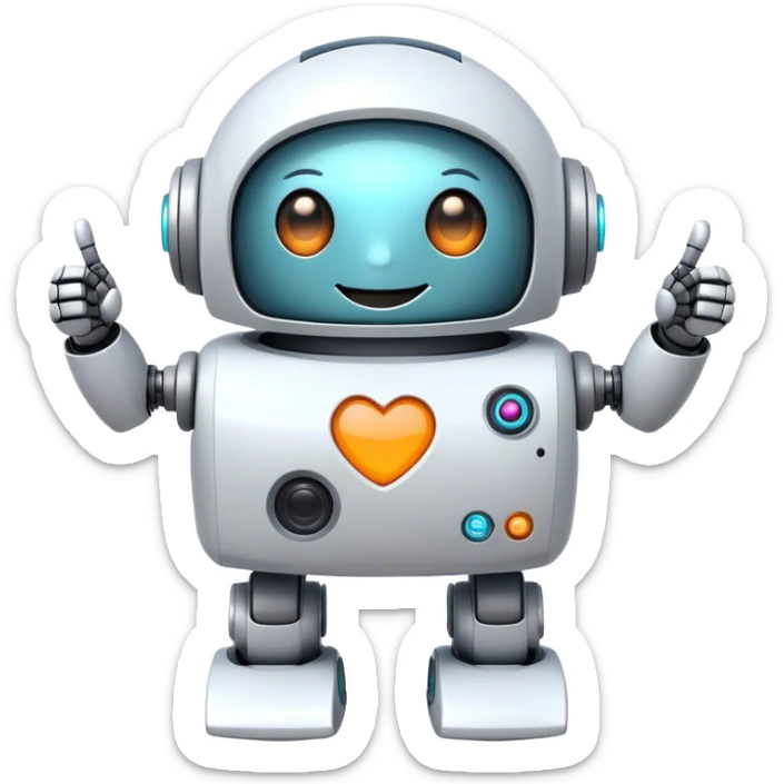 cute girly robot with a big smile, portal design , giving a big thumbs-up sticker