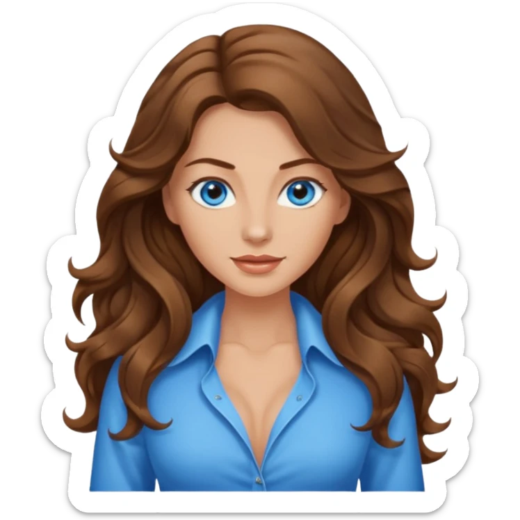 Extra Long wavy hair, brown hair, blue eyes Caucasian not young sexy clothes sticker