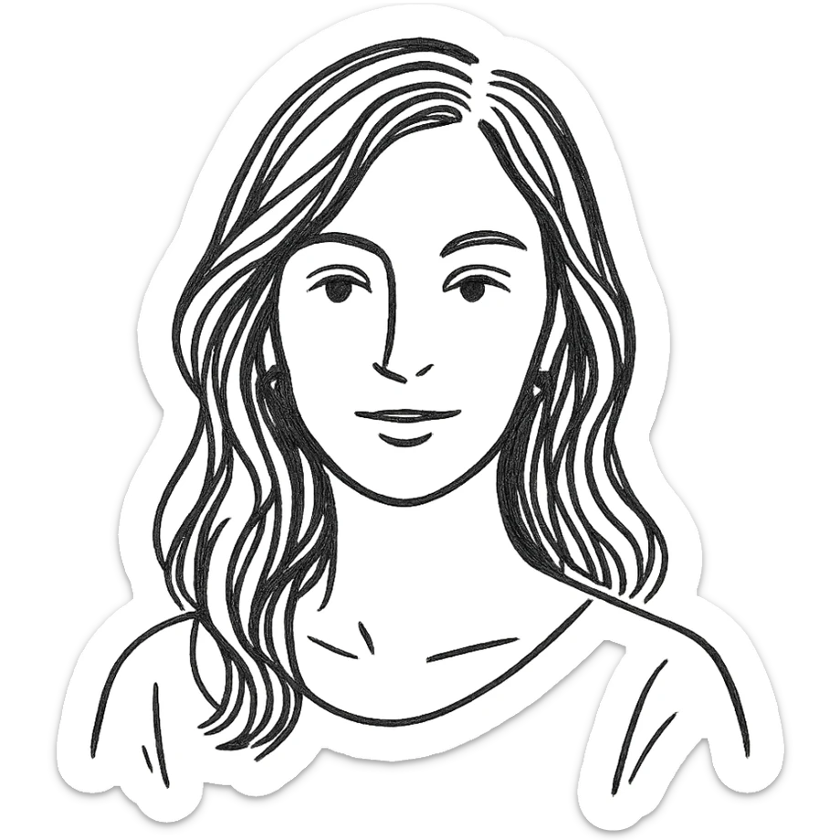 tasteful portrait of a brunette woman, hand-drawn look, black and white, elegant sticker