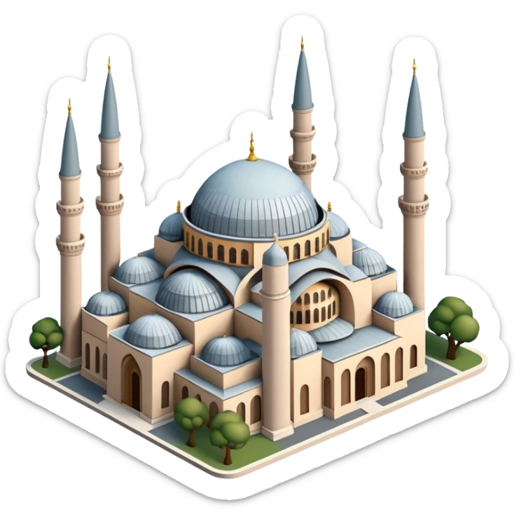 Isometric illustration of Istanbul, featuring photorealistic Hagia Sophia sticker