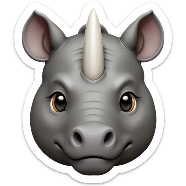 cinematic-noble--rhinoceros-portrait-emoji,slate-grey-hide-poised-and-regal,-with-a-massive,-powerful-build-and-a-thick,--deep-set-soulful-piercing-eyes,-simplified-yet-sharp-and-sophisticated-features,-highly-detailed,-large-black-eyes, white horn, front facing sticker