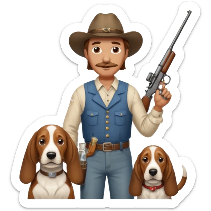 hillbilly basset hound head body of  man with moonshine and gun emoji sticker