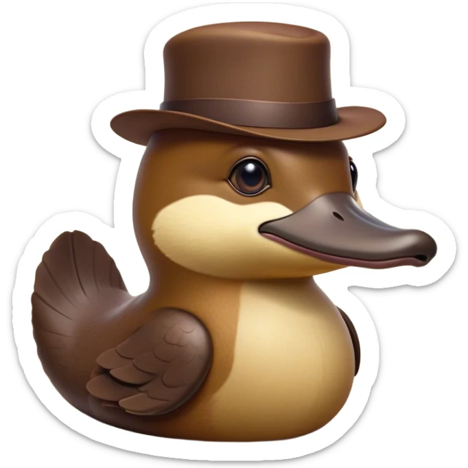 Cinematic Noble Platypus Portrait Emoji, Poised and regal, with a uniquely streamlined build and a sleek, well-groomed brown fur, a distinctive flat duckbill and broad, beaver-like tail, deep-set soulful eyes full of wonder, Simplified yet sharp and sophisticated features, highly detailed, glowing with a soft, dignified glow, high shine, intelligent and enigmatic, stylized with an air of aquatic curiosity, focused and attentive, soft glowing outline, capturing the essence of a watchful and confident oddity, so majestic it feels as though it could glide out of the screen with effortless authority! sticker