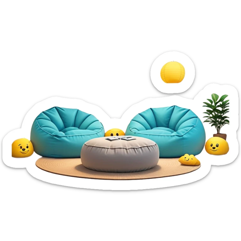 cozy chill zone lounge area with beanbags and ambient lighting sticker
