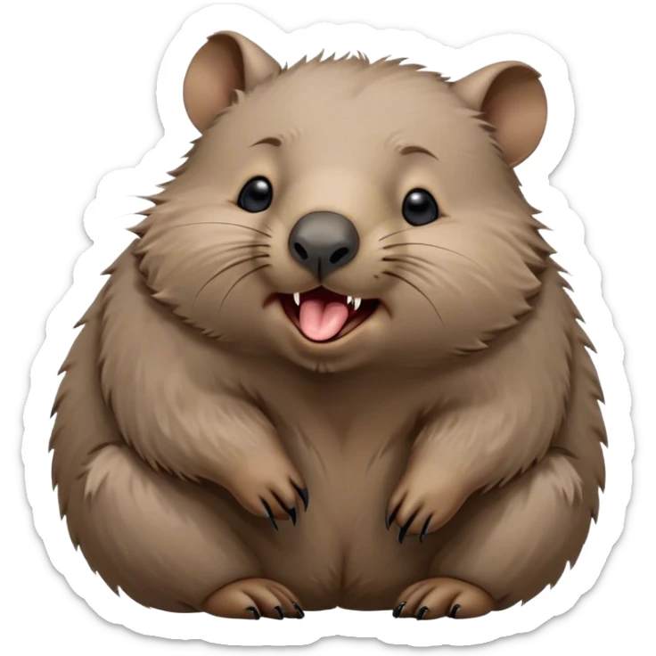 Cinematic Cute Yawning Wombat Portrait Emoji, Head tilted slightly with a dramatic, wide-open yawn, showcasing a soft, downy shaggy brown fur with drooping ears, round eyes barely open in drowsy contentment, Simplified yet irresistibly adorable features, highly detailed, glowing with a soft, cozy glow, high shine, relaxed yet expressive, stylized with a touch of rustic charm, bright and endearing, soft glowing outline, capturing the essence of a sleepy yet affectionate wombat, so drowsy it feels like it could stretch out of the screen and curl up for a nap! sticker