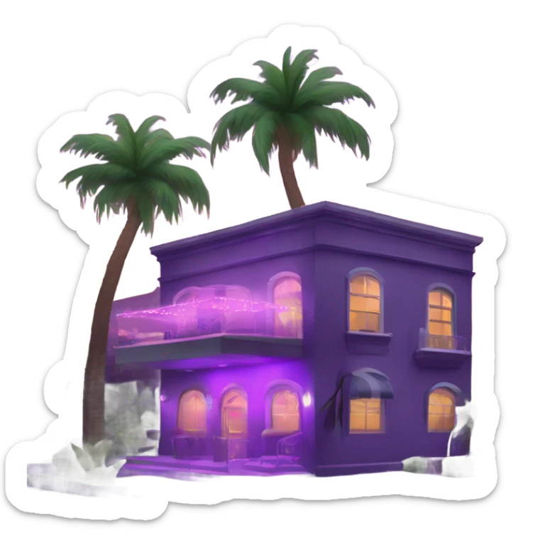 I need a two story night club with purple lights and palm trees named Jaguars sticker