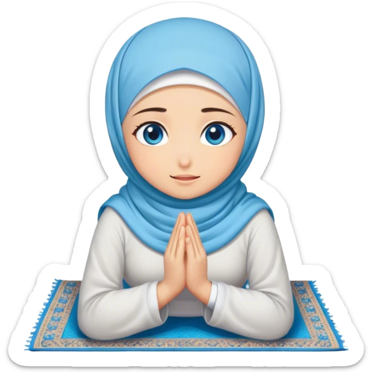 Turkish beautiful finish Konya girl blue eyes with hijab and praying on pray mat sticker