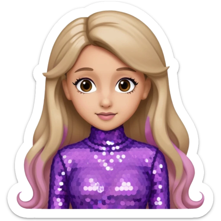 Ariana Grande with long dark blonde hair, lavender pink sequin outfit sticker