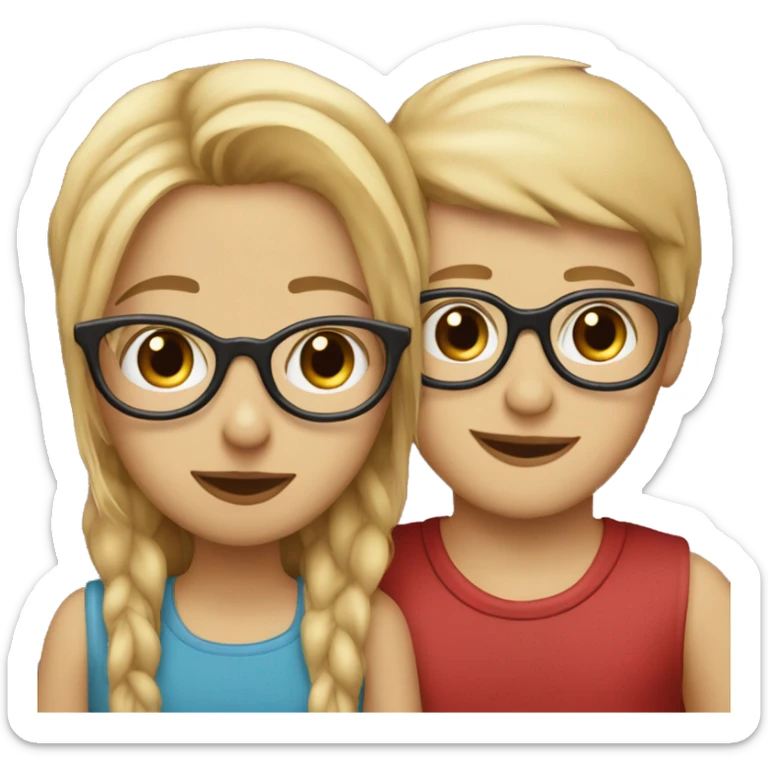 Kiss-kiss boy with blonde hair and girl with red straight hair and glasses  sticker