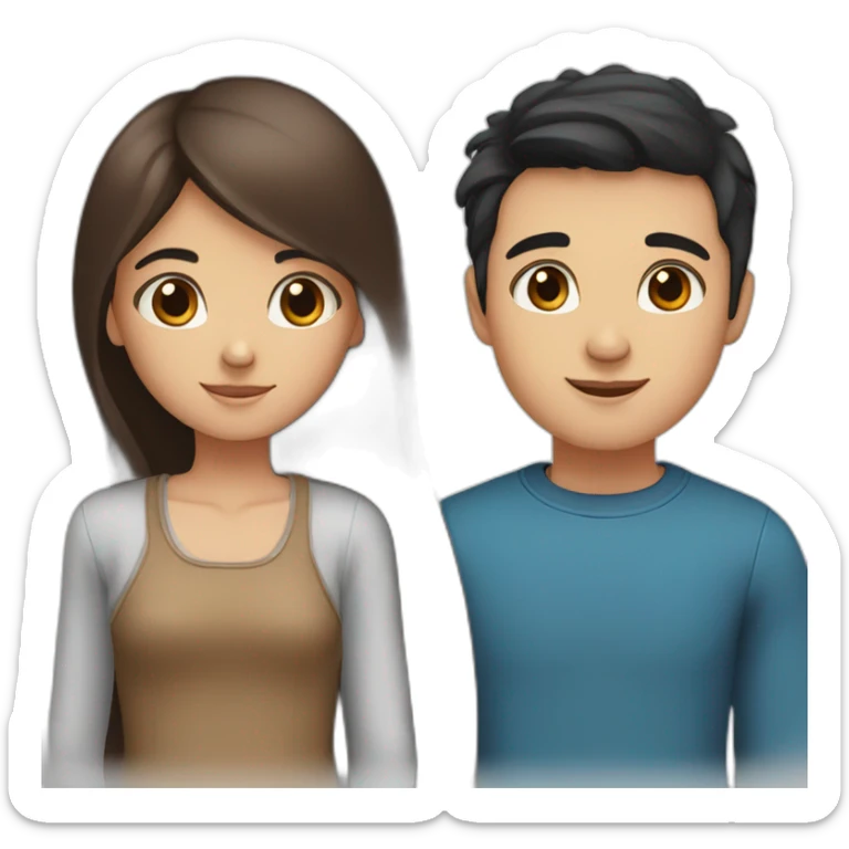 girl with long, straight brown hair and blue eyes and a boy with black short hair and brown eyes sticker