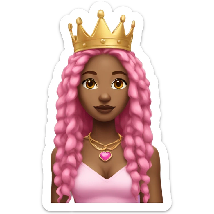Black woman with long, blonde dreadlocks with pink highlights, and pink and black fox ears, wearing a pink and gold crown with six points sticker