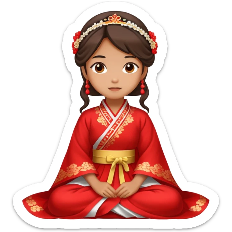 Beautiful girl wearing red Hanfu wedding dress sitting sticker