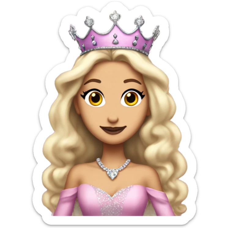 Ariana Grande as Galinda from Wicked. blond hair, a crown and big pink dress sticker