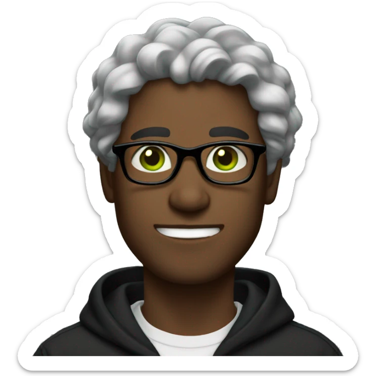 man in glasses with wave hair, green eyes black hoodie sticker