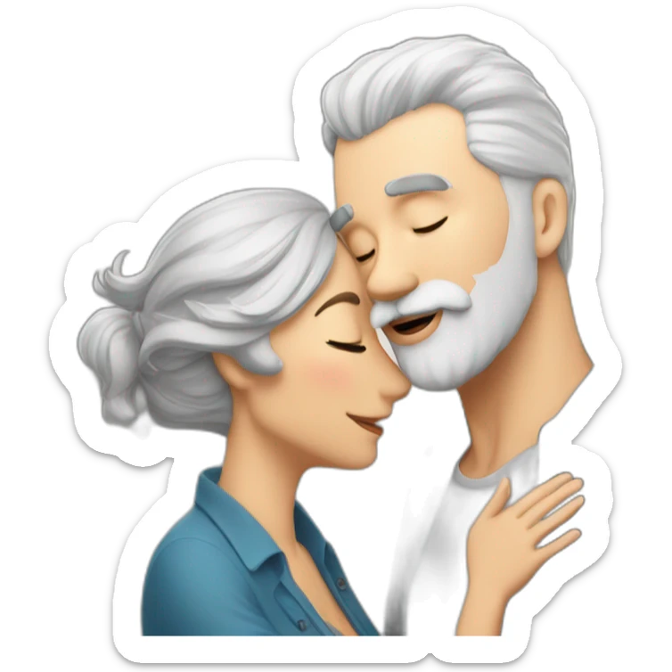 Man with gray hair and white beard kisses a woman with dark brown hair sticker