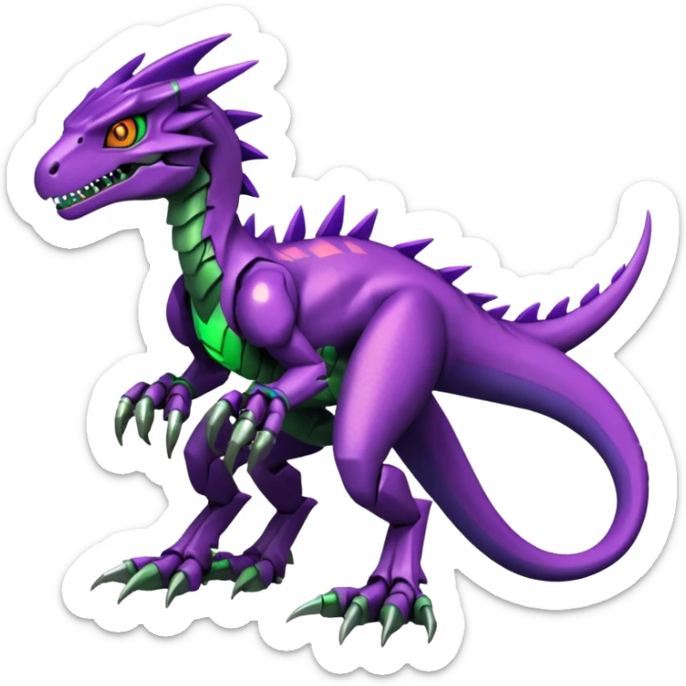 Cool Edgy Purple Green Digimon-Fakemon-Guilmon-Velociraptor-Dragon-Mecha full body sticker