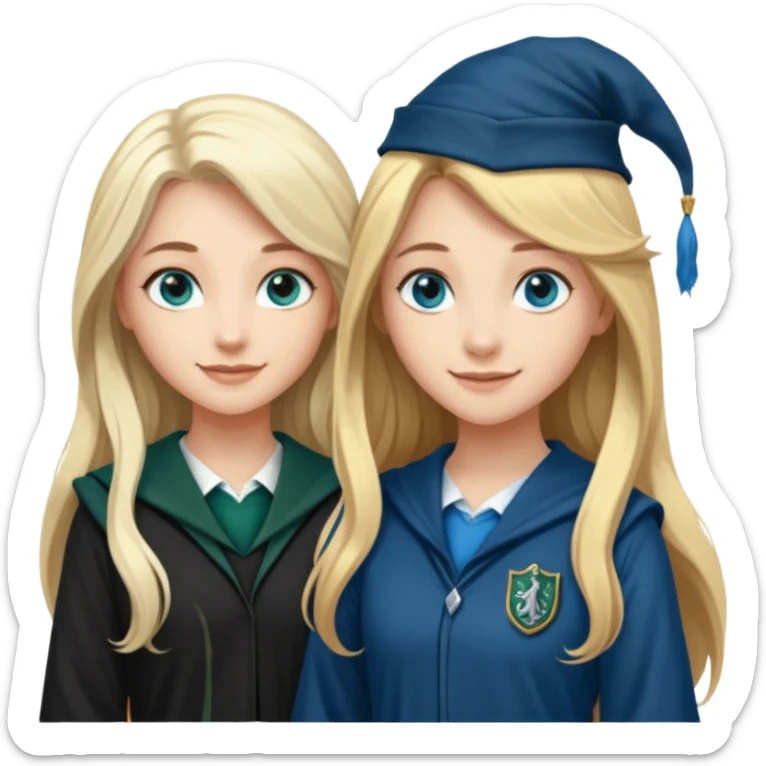 hot Slytherin girl with long blonde hair, blue eyes and big boobs and pretty ravenclaw girl with long brown hair and blue eyes sticker