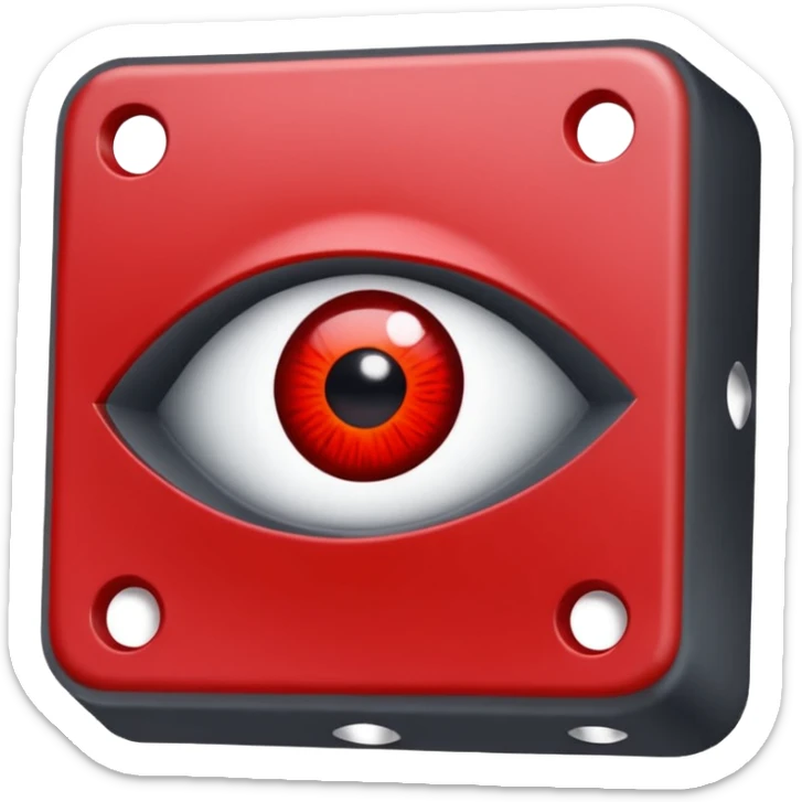 Show me a really dark grey square with a red flash on the side of it to look like a flashy eye and no other eye on the right side of the square. Add this to the head too. A domino hat that is from forsaken 1x1x1x1. sticker