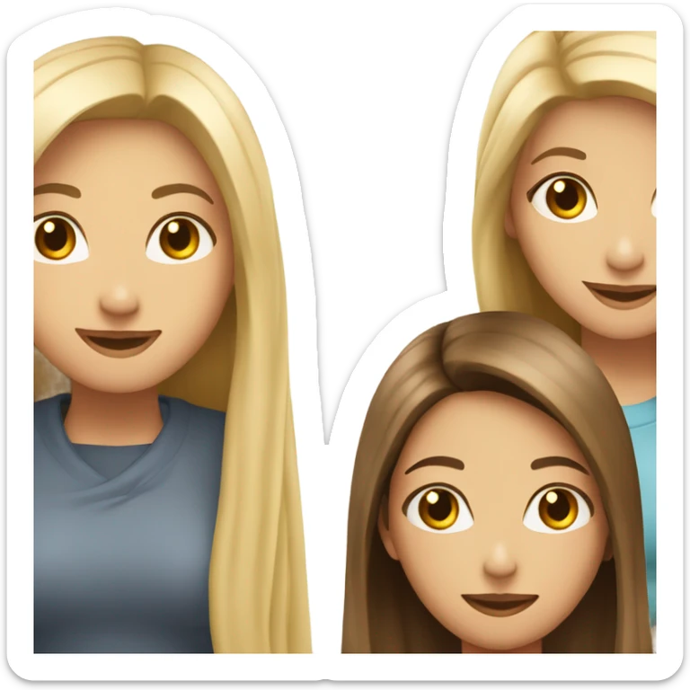 beautiful woman with long straight blonde hair hugging beautiful woman with long straight brown hair sticker