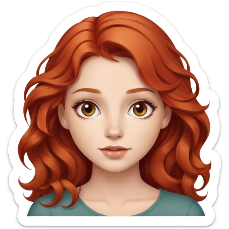 beautiful girl with wavy red hair, natural makeup look sticker