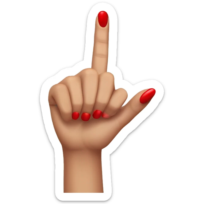 woman hand pointing index finger, red nail varnish. top of the hand is showing directly from above.no other finger nail is showing. sticker