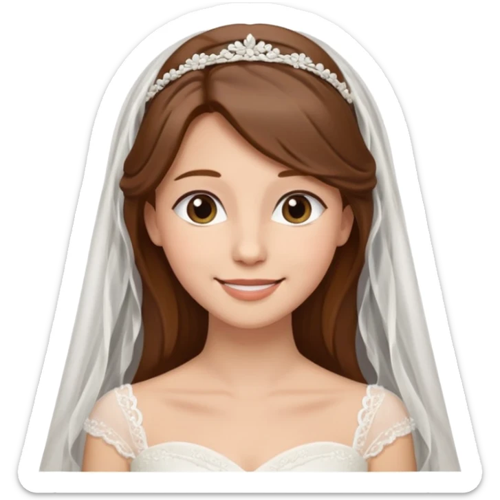 Blonde skin bride with a long veil with brown hair with a chin on her face with a medium body sticker