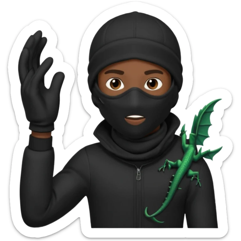 A young African male wearing a ski mask in full black clothing, holding a micro Draco in the air carelessly sticker