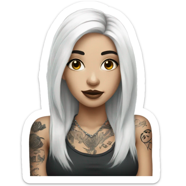 Beautiful girl with white skin, long black hair and tattoos sticker