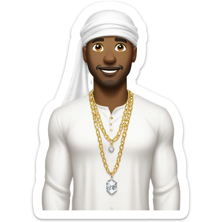 a black rich man wearing a white durag, white shirt, diamond earrings and diamond chain sticker