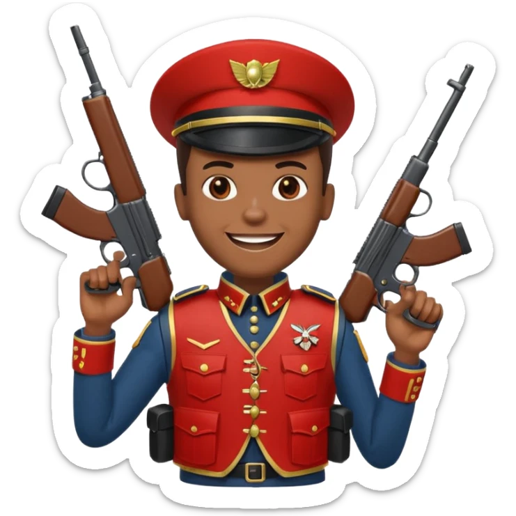 african american grinning toy soldier bloody vest with 2 guns sticker