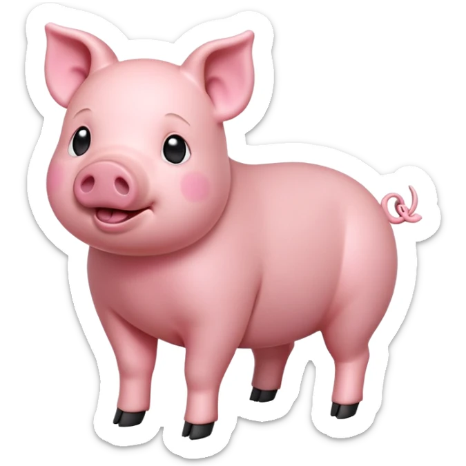 cinematic-[realistic pig]-realistic-full-body-standing-emoji,-tail-flicking-lazily,-head-tilted-dramatically,-sleek-[pink]-skin,-simplified-yet-realistic-focused-features,-highly-detailed,-glowing-with-an-almost-sarcastic-glow sticker