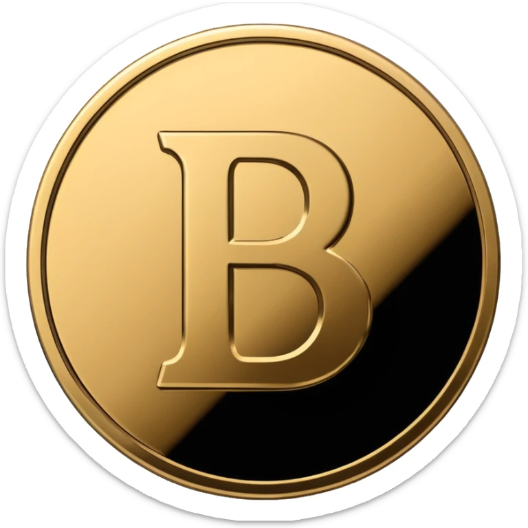 Emoji icon of a metal coin with engraved letter 8, minimalist style, isolated, only black color sticker