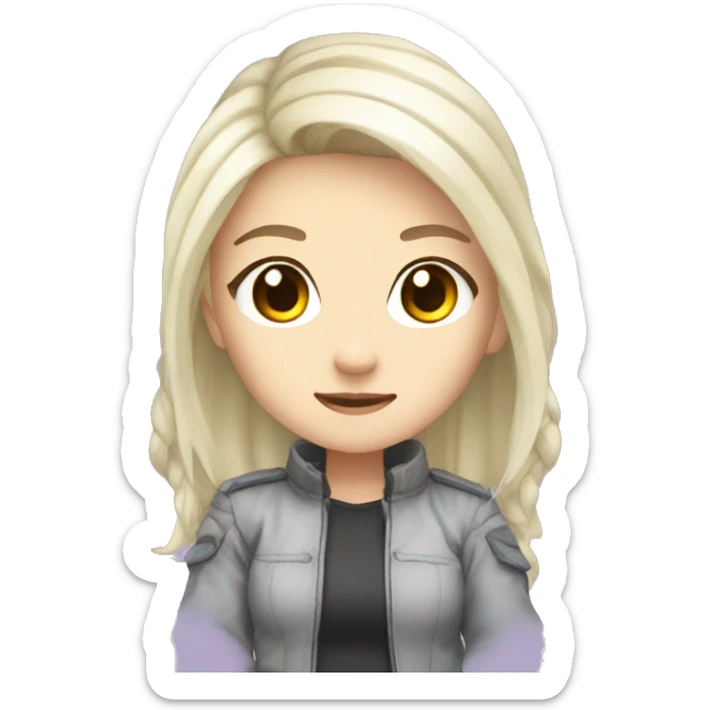 emoji for twitch, anime chibi-style, girl, ice ash blonde hair sticker