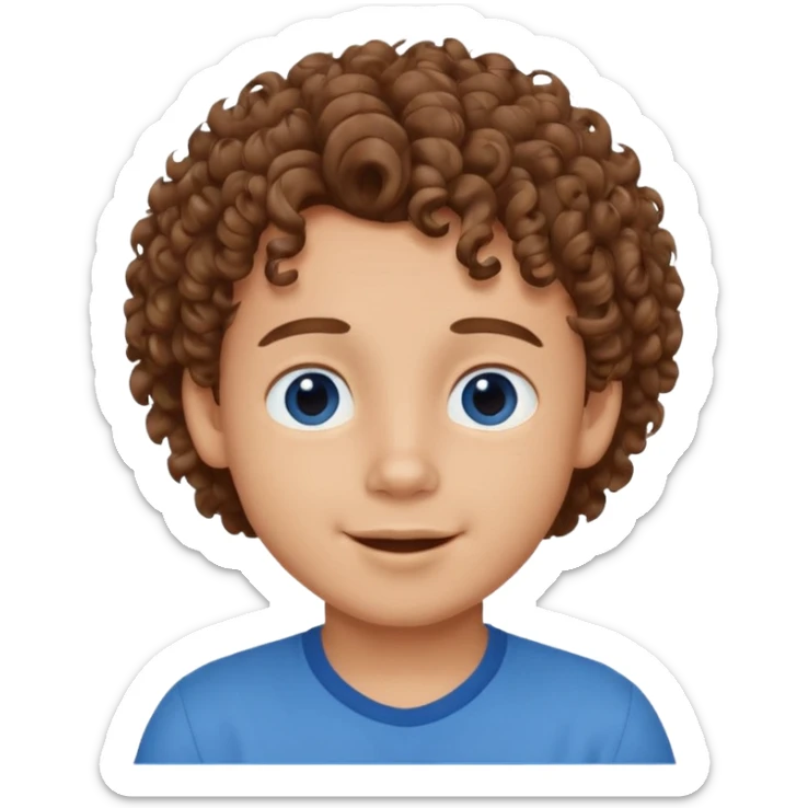 cute boy happy with heart eyes curly brown hair blue shirt sticker