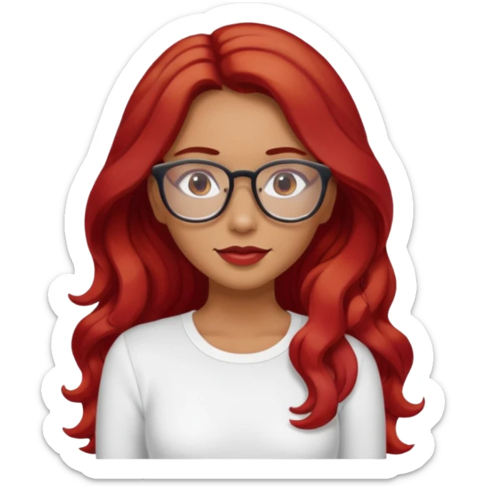 Crespa peli roja tono fuerte , trigueña , con lentes y top blanco pelo largo  sticker