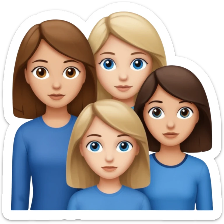 three friends: one girl who is white, has brown hair and brown eyes; one girl who is dirty blonde with blue eyes; one girl who is tan with dark brown hair and dark brown eyes sticker