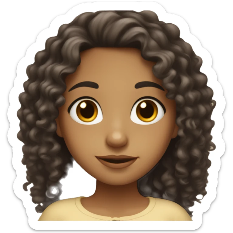 Mixed girl /curly black long hair, brown light color/ with dark brown eyes / with a dress sticker
