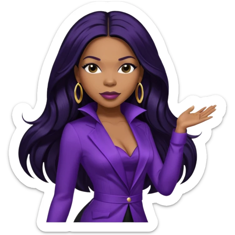 Tenitra Michelle Williams, R&B Singer (b.1979) from Destiny's Child with long jet black hair, medium dark skin, dark purple outfit sticker