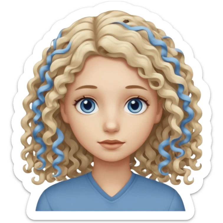 Curly blond blue eyes. Long hair cool beige blond. Longer hair beige ash blonde. sticker