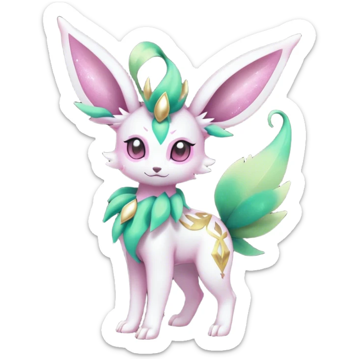 Shiny Cool Sparkly Cute Ethereal Leafeon-Sylveon-Fakemon-hybrid-fusion- full body sticker